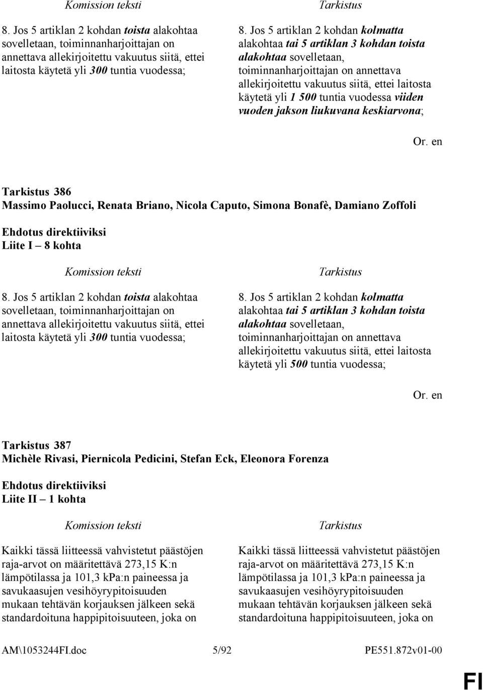 tuntia vuodessa viiden vuoden jakson liukuvana keskiarvona; 386 Massimo Paolucci, Renata Briano, Nicola Caputo, Simona Bonafè, Damiano Zoffoli Liite I 8 kohta  Jos 5 artiklan 2 kohdan kolmatta