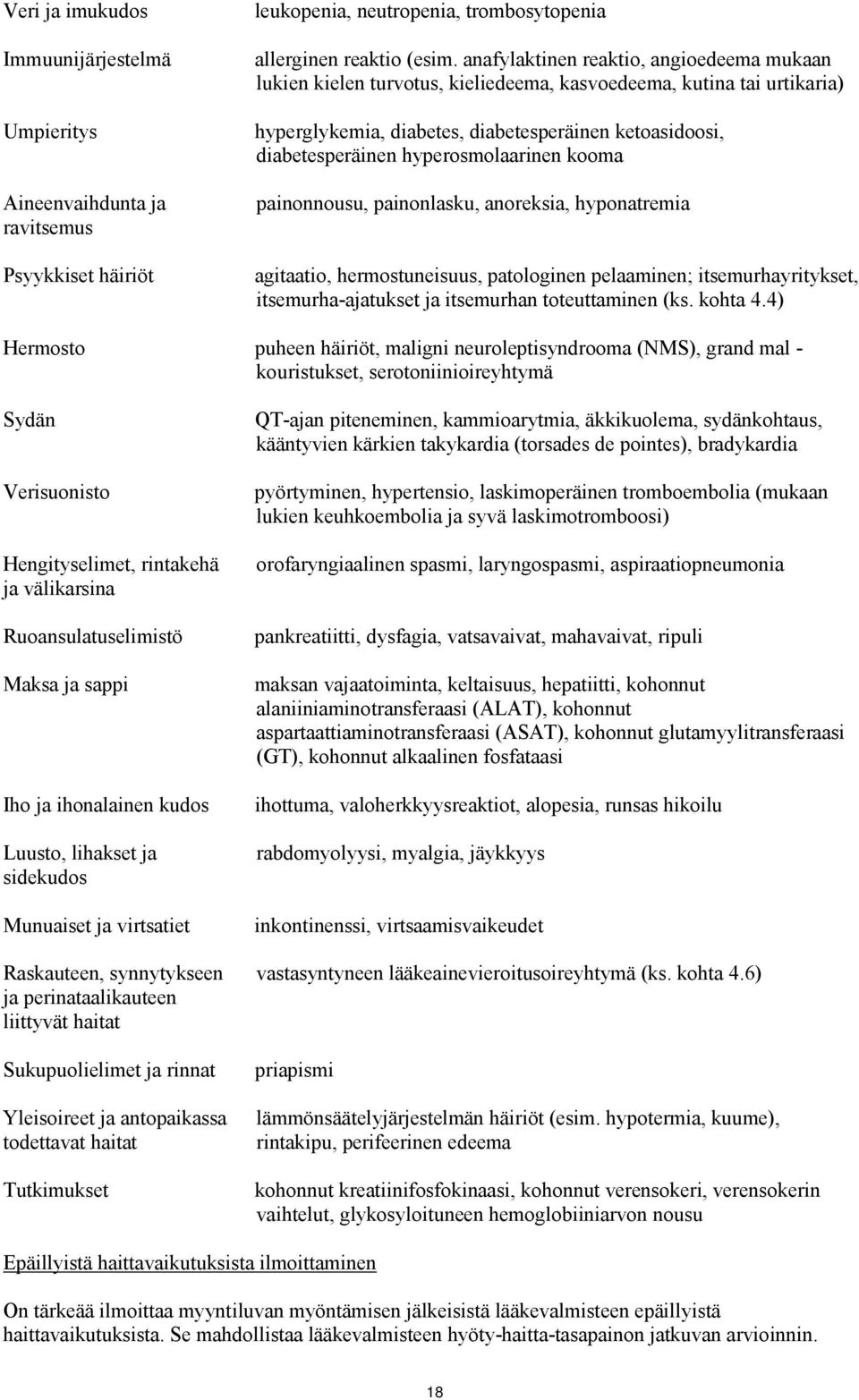 hyperosmolaarinen kooma painonnousu, painonlasku, anoreksia, hyponatremia agitaatio, hermostuneisuus, patologinen pelaaminen; itsemurhayritykset, itsemurha-ajatukset ja itsemurhan toteuttaminen (ks.