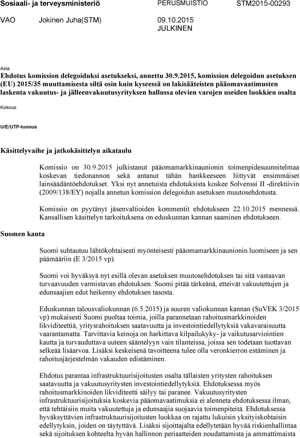10.2015 JULKINEN Asia Ehdotus komission delegoiduksi asetukseksi, annettu 30.9.