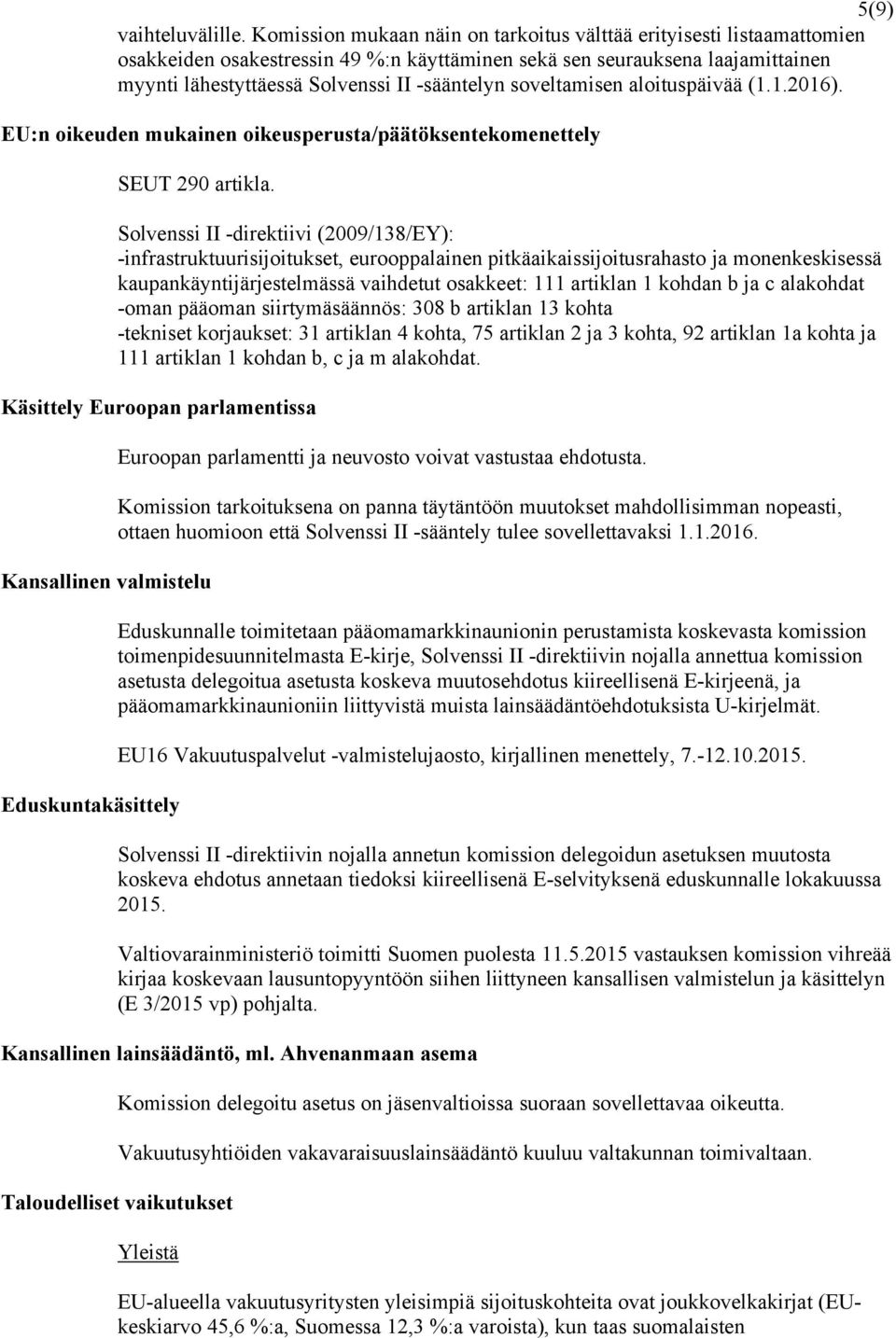 soveltamisen aloituspäivää (1.1.2016). EU:n oikeuden mukainen oikeusperusta/päätöksentekomenettely SEUT 290 artikla.