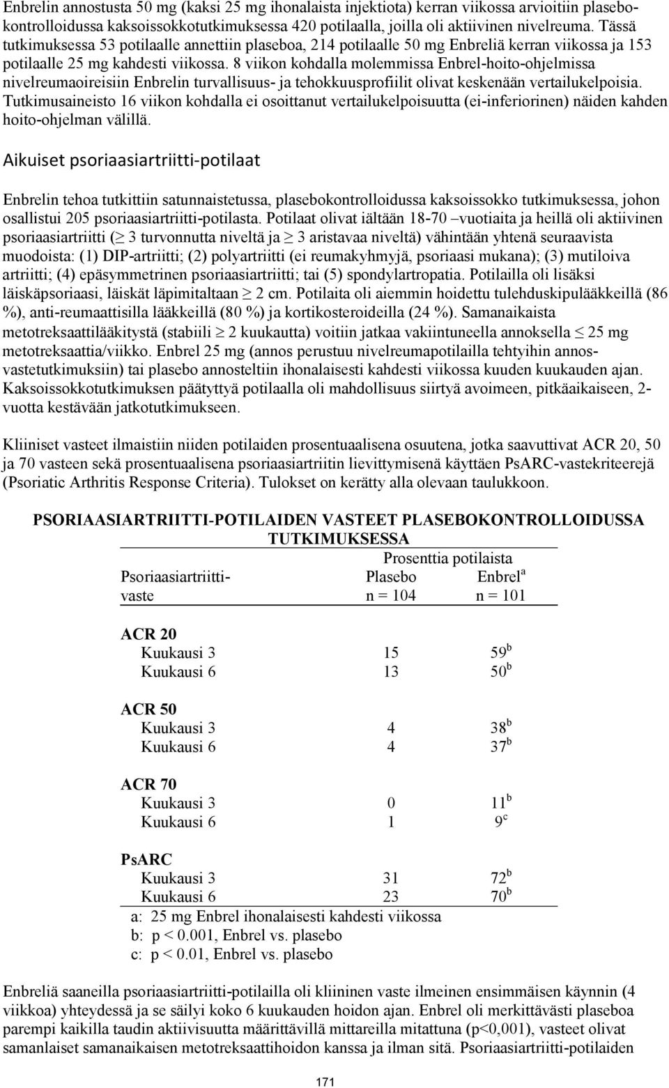 8 viikon kohdalla molemmissa Enbrel-hoito-ohjelmissa nivelreumaoireisiin Enbrelin turvallisuus- ja tehokkuusprofiilit olivat keskenään vertailukelpoisia.