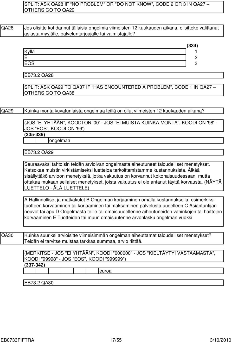 QA8 SPLIT: ASK QA9 TO QA7 IF HAS ENCOUNTERED A PROBLEM, CODE IN QA7 OTHERS GO TO QA8 QA9 Kuinka monta kuvatunlaista ongelmaa teillä on ollut viimeisten kuukauden aikana?