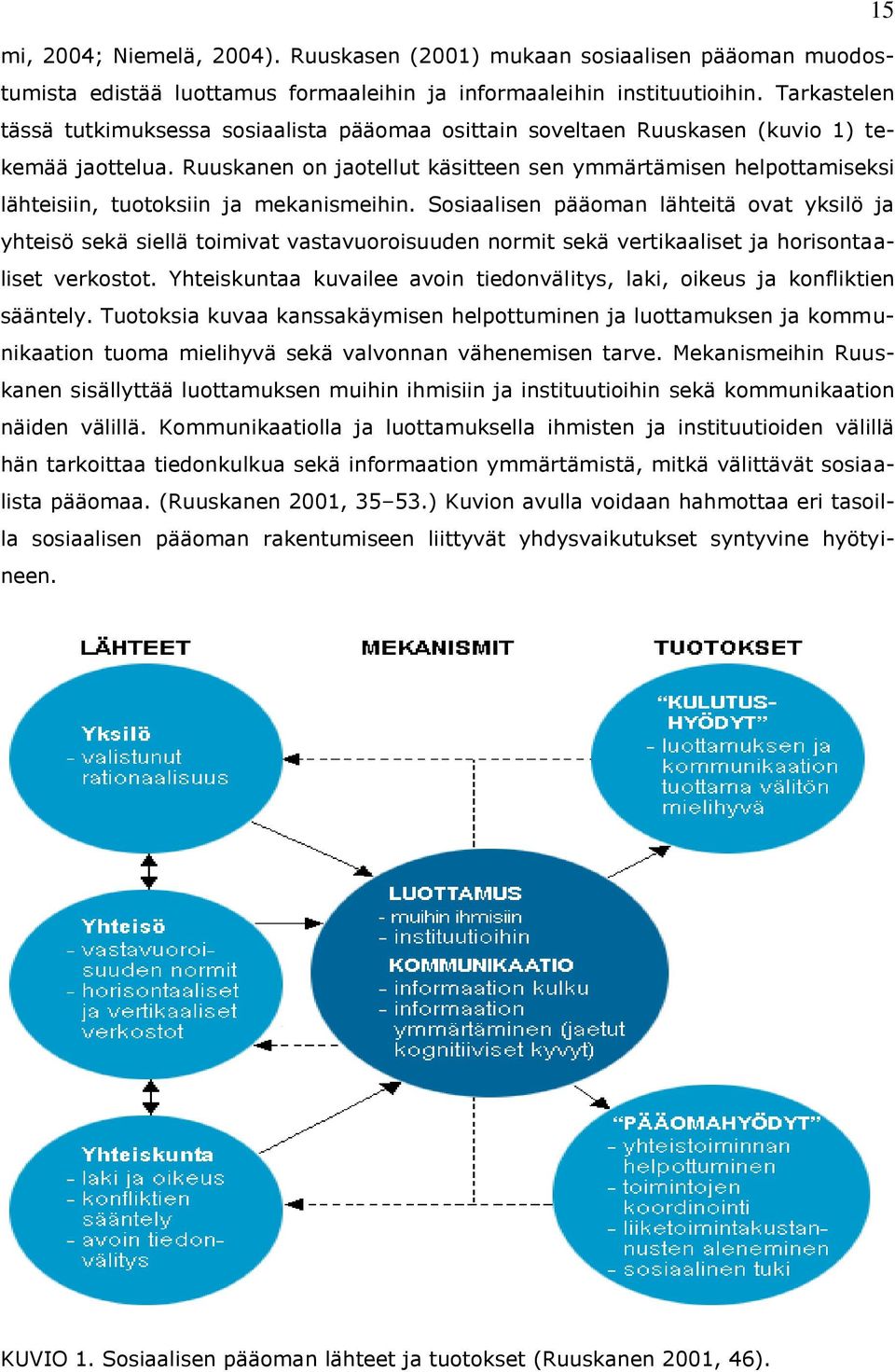 Ruuskanen on jaotellut käsitteen sen ymmärtämisen helpottamiseksi lähteisiin, tuotoksiin ja mekanismeihin.