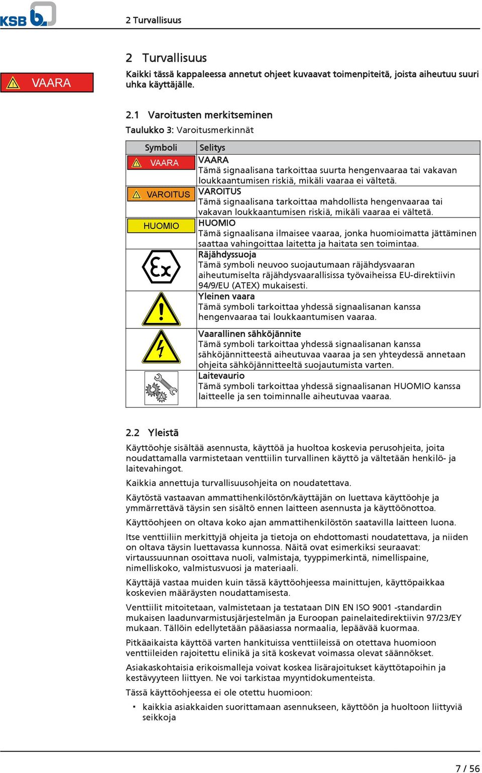 ! VAROITUS VAROITUS Tämä signaalisana tarkoittaa mahdollista hengenvaaraa tai vakavan loukkaantumisen riskiä, mikäli vaaraa ei vältetä.