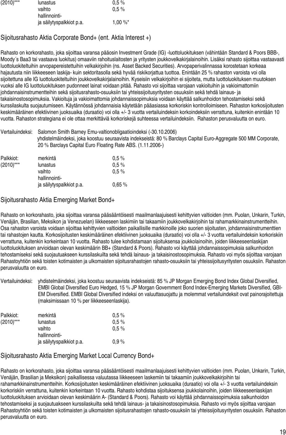 rahoituslaitosten ja yritysten joukkovelkakirjalainoihin. Lisäksi rahasto sijoittaa vastaavasti luottoluokiteltuihin arvopapereistettuihin velkakirjoihin (ns. Asset Backed Securities).