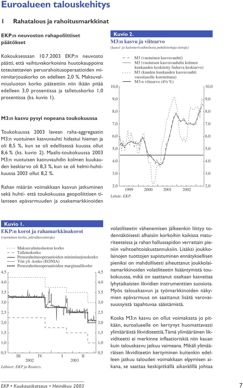 2003 EKP:n neuvosto päätti, että vaihtuvakorkoisina huutokauppoina toteutettavien perusrahoitusoperaatioiden minimitarjouskorko on edelleen 2,0 %.