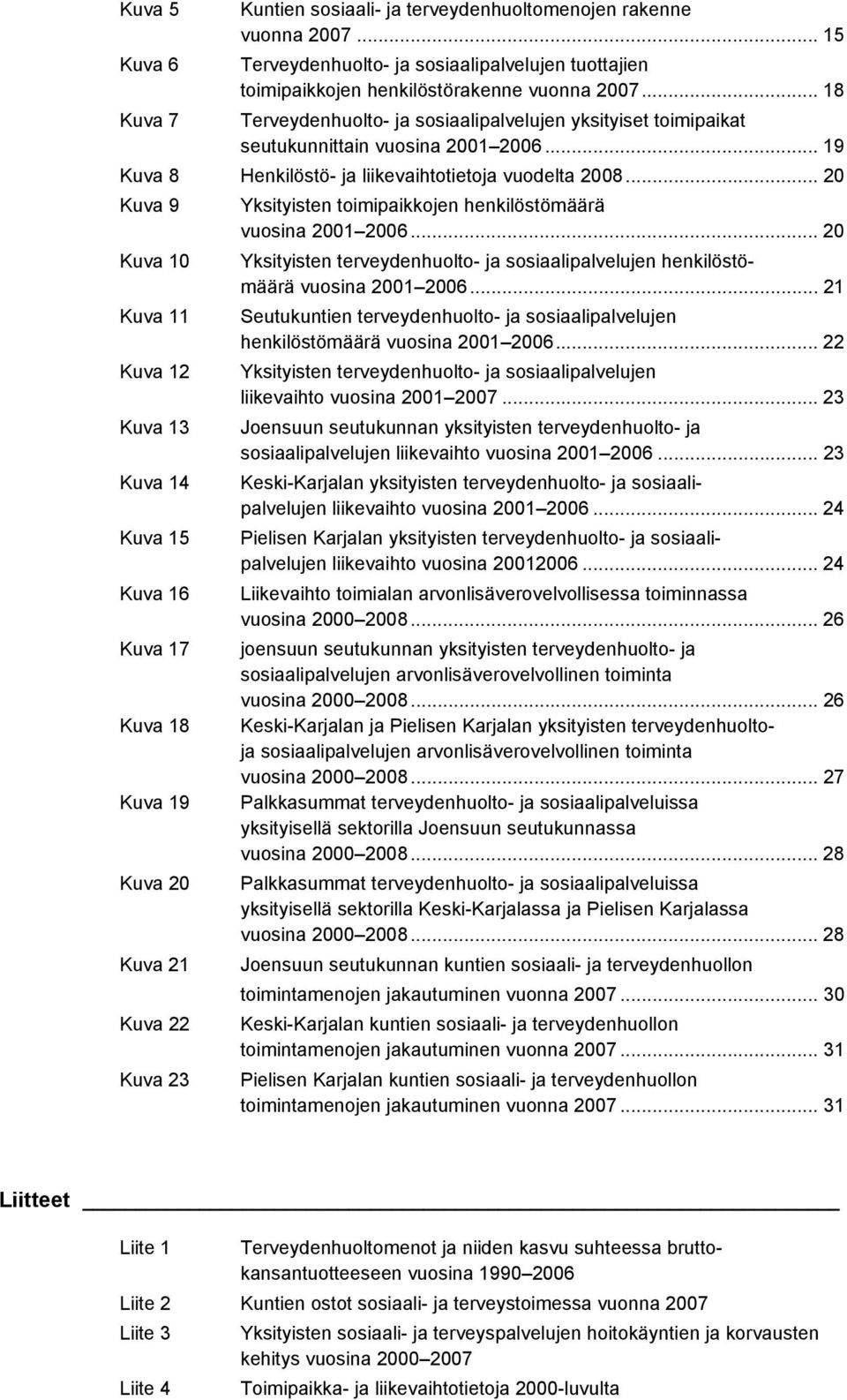 .. 2 Kuva 9 Yksityisten toimipaikkojen henkilöstömäärä vuosina 21 26... 2 Kuva 1 Yksityisten terveydenhuolto- ja sosiaalipalvelujen henkilöstömäärä vuosina 21 26.