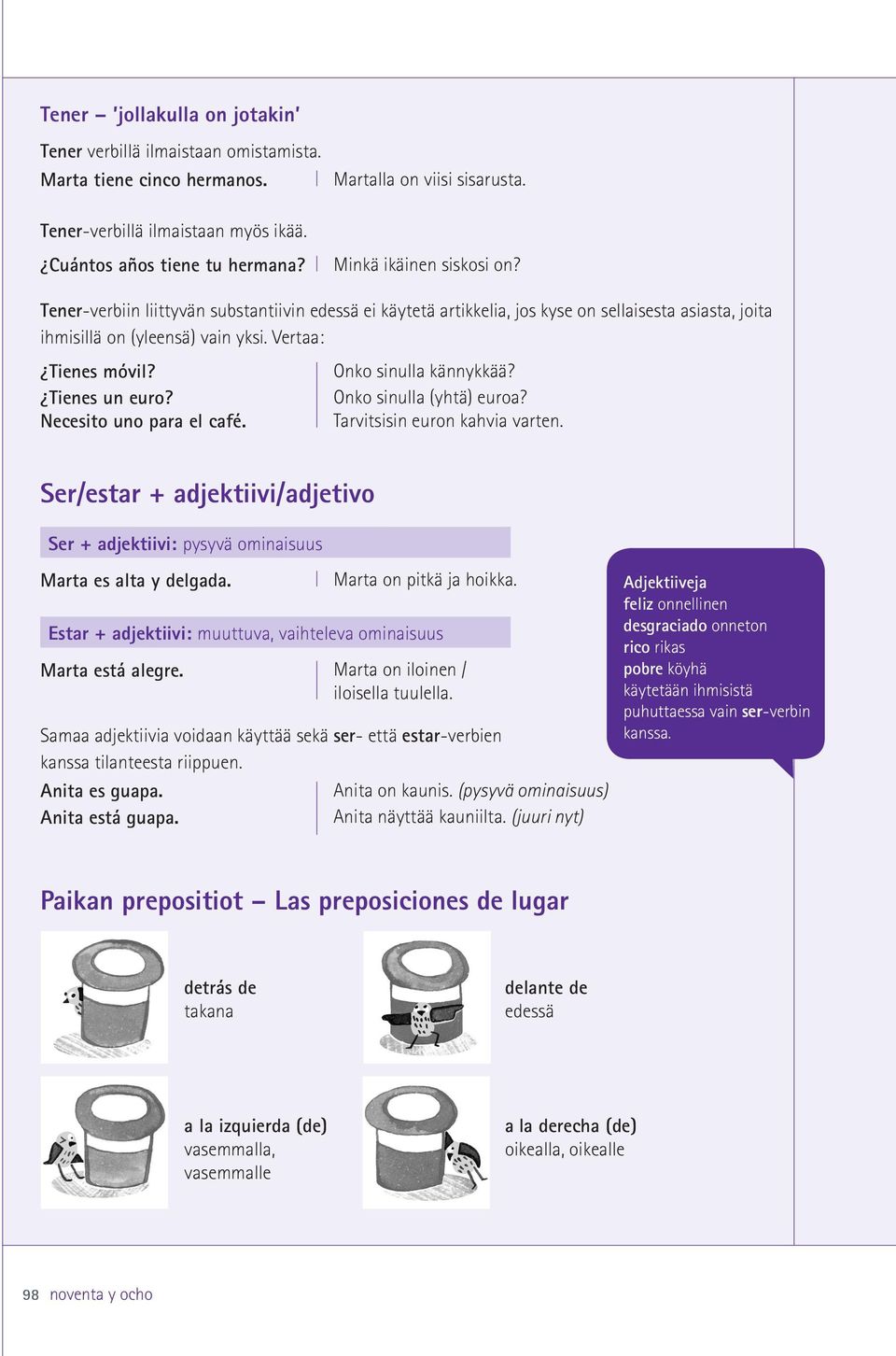 Tienes un euro? Necesito uno para el café. Onko sinulla kännykkää? Onko sinulla (yhtä) euroa? Tarvitsisin euron kahvia varten.