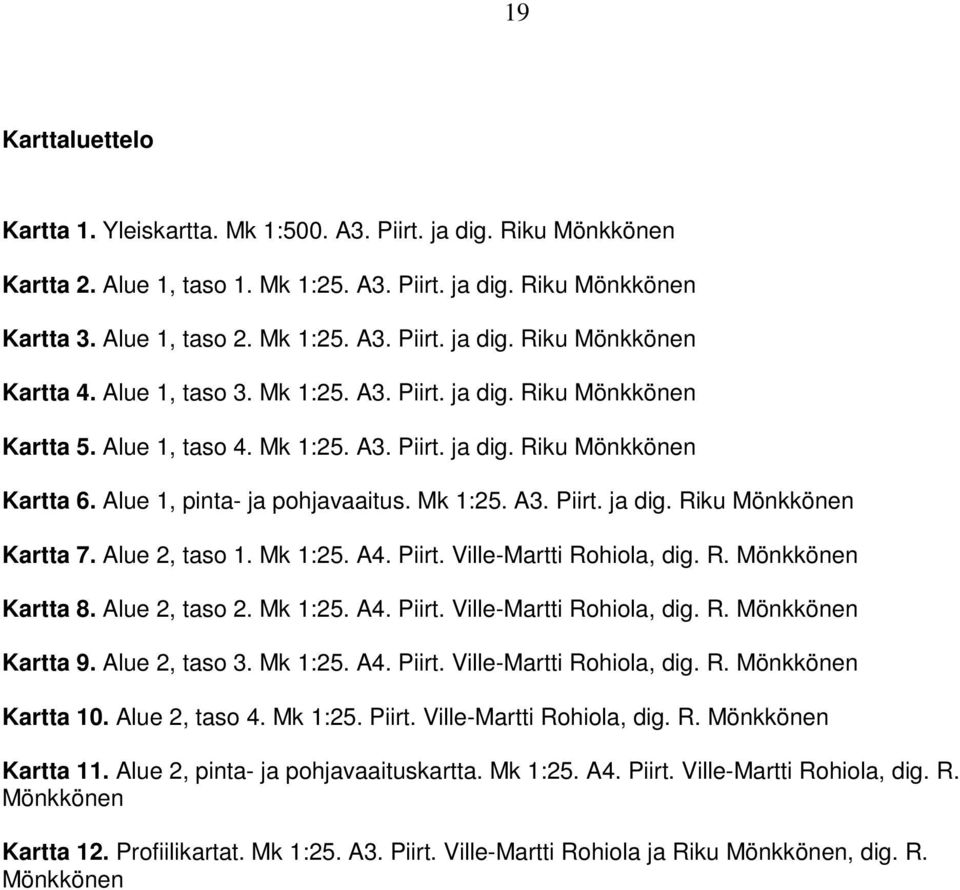 Alue 2, taso 1. Mk 1:25. A4. Piirt. Ville-Martti Rohiola, dig. R. Mönkkönen Kartta 8. Alue 2, taso 2. Mk 1:25. A4. Piirt. Ville-Martti Rohiola, dig. R. Mönkkönen Kartta 9. Alue 2, taso 3. Mk 1:25. A4. Piirt. Ville-Martti Rohiola, dig. R. Mönkkönen Kartta 10.