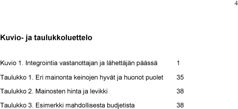 1. Eri mainonta keinojen hyvät ja huonot puolet 35 Taulukko