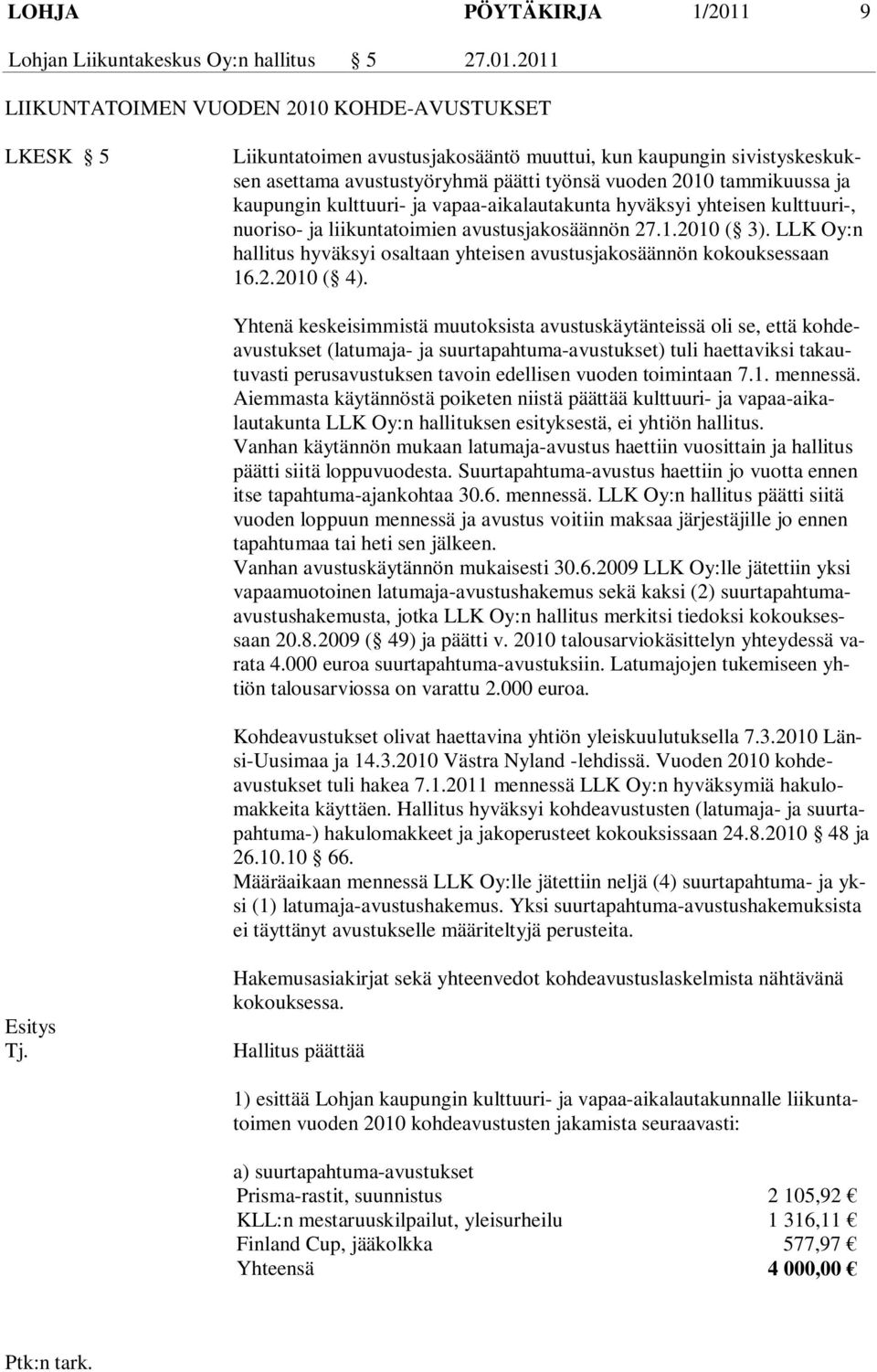 2011 LIIKUNTATOIMEN VUODEN 2010 KOHDE-AVUSTUKSET LKESK 5 Liikuntatoimen avustusjakosääntö muuttui, kun kaupungin sivistyskeskuksen asettama avustustyöryhmä päätti työnsä vuoden 2010 tammikuussa ja