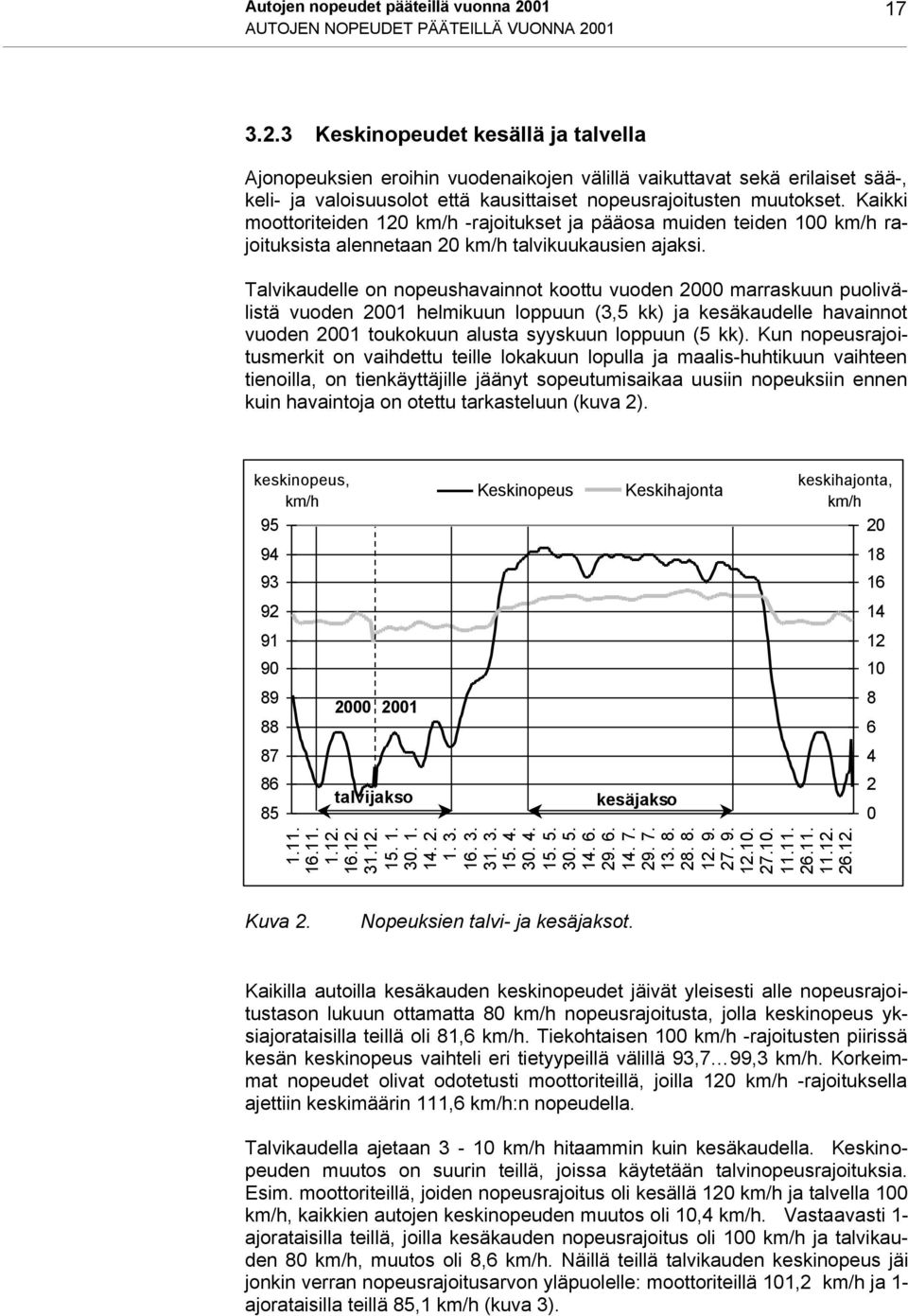 01 3.2.3 Keskinopeudet kesällä ja talvella Ajonopeuksien eroihin vuodenaikojen välillä vaikuttavat sekä erilaiset sää-, keli- ja valoisuusolot että kausittaiset nopeusrajoitusten muutokset.