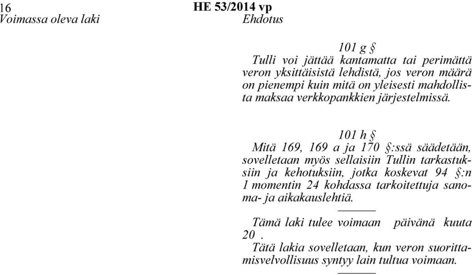 101 h Mitä 169, 169 a ja 170 :ssä säädetään, sovelletaan myös sellaisiin Tullin tarkastuksiin ja kehotuksiin, jotka koskevat 94 :n 1