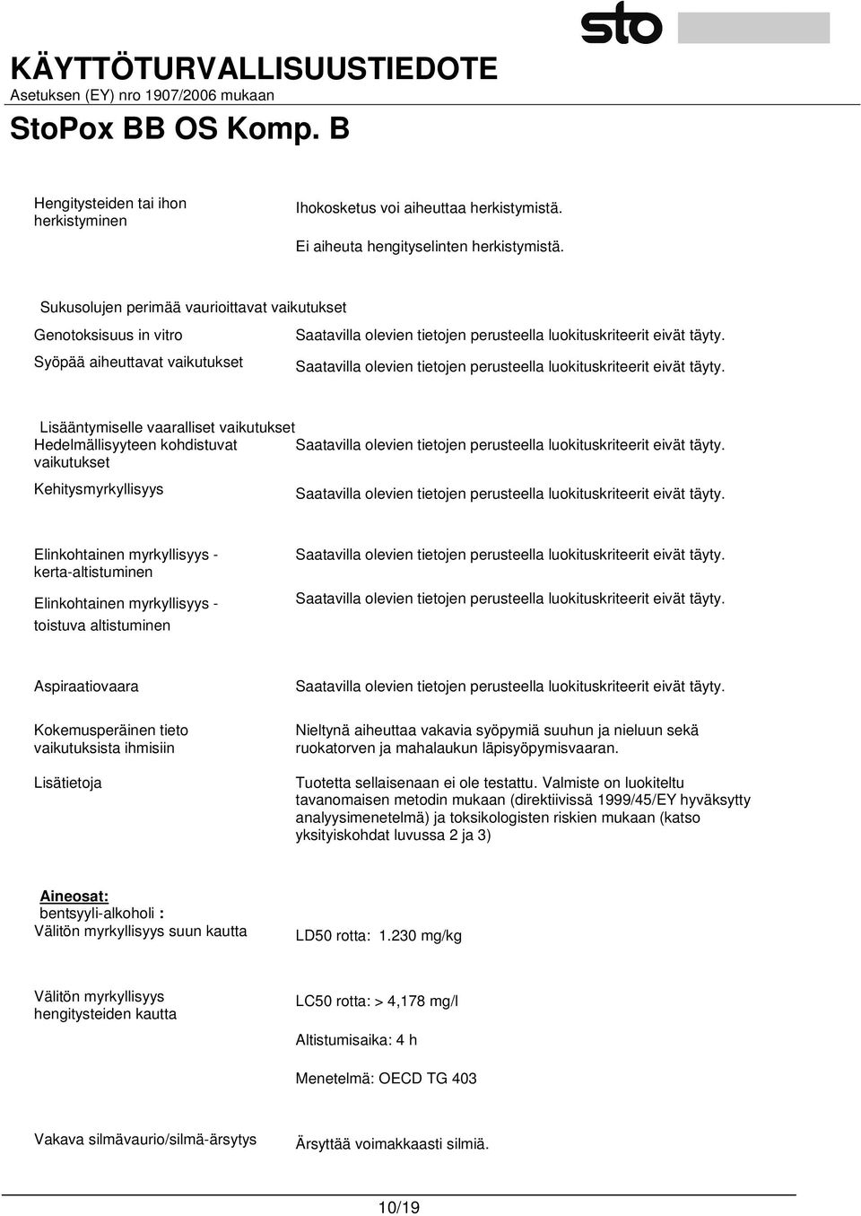 Syöpää aiheuttavat vaikutukset Saatavilla olevien tietojen perusteella luokituskriteerit eivät täyty.