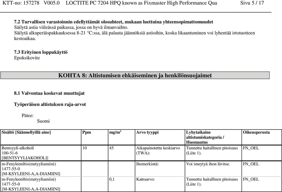 Säilytä alkuperäispakkauksessa 8-21 C:ssa, älä palauta jäännöksiä astioihin, koska likaantuminen voi lyhentää irtotuotteen kestoaikaa. 7.