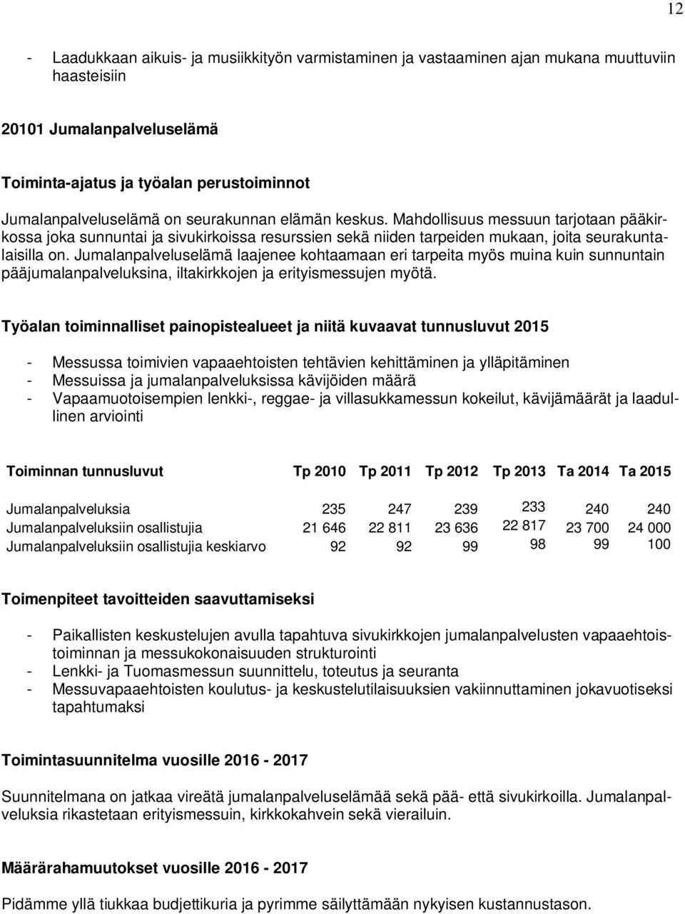 Jumalanpalveluselämä laajenee kohtaamaan eri tarpeita myös muina kuin sunnuntain pääjumalanpalveluksina, iltakirkkojen ja erityismessujen myötä.