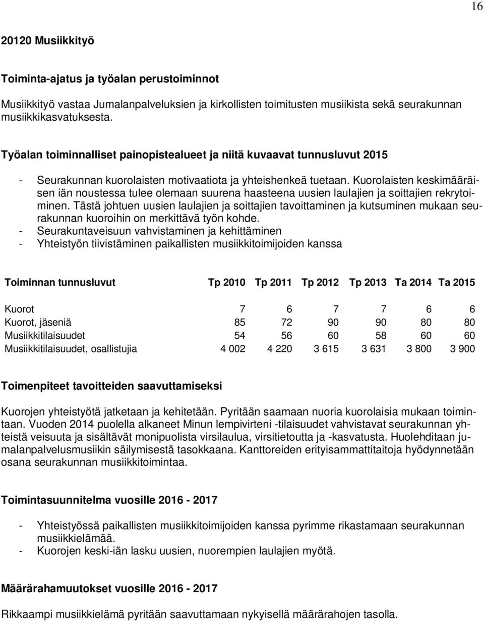 Kuorolaisten keskimääräisen iän noustessa tulee olemaan suurena haasteena uusien laulajien ja soittajien rekrytoiminen.