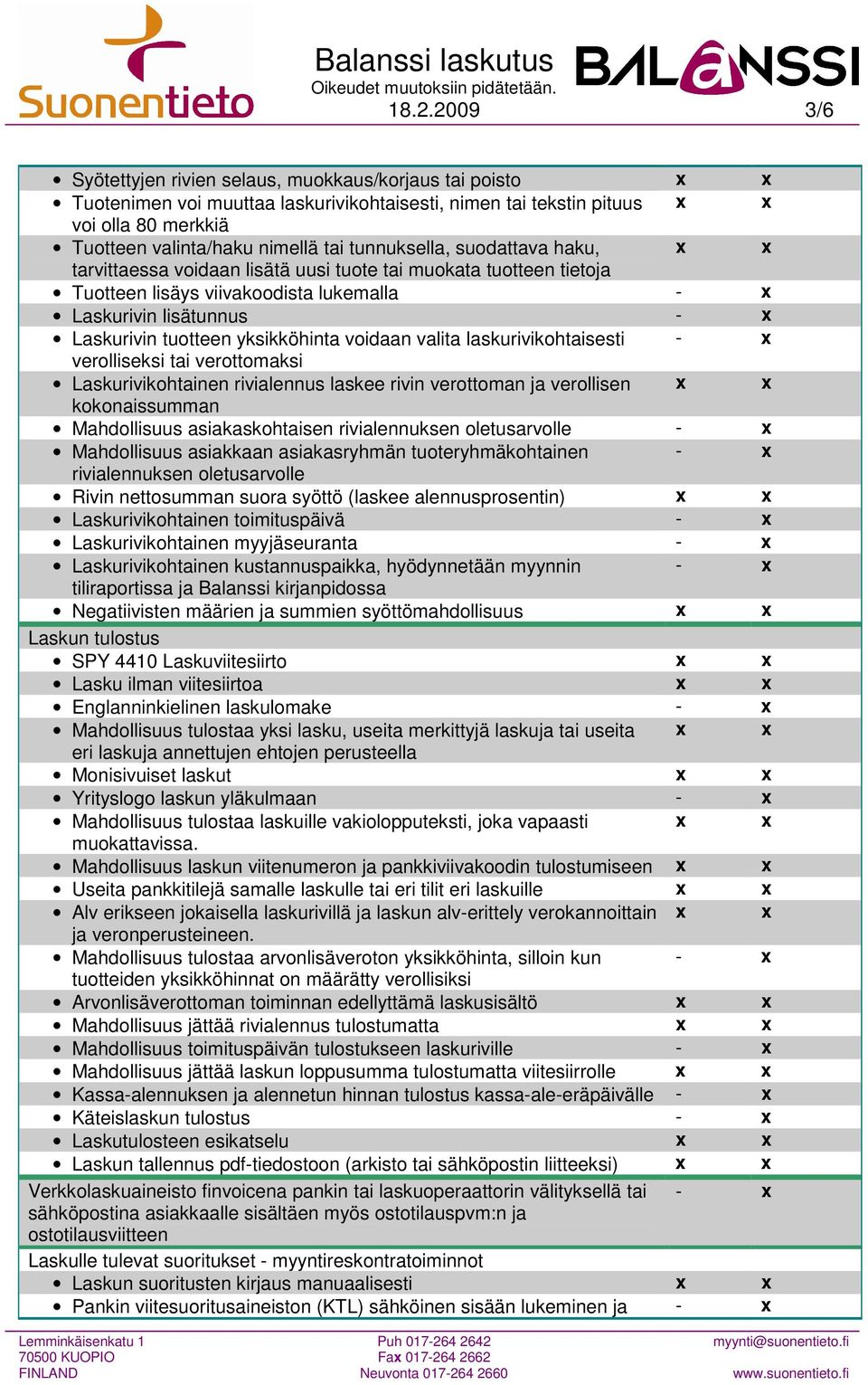 yksikköhinta voidaan valita laskurivikohtaisesti - x verolliseksi tai verottomaksi Laskurivikohtainen rivialennus laskee rivin verottoman ja verollisen kokonaissumman Mahdollisuus asiakaskohtaisen