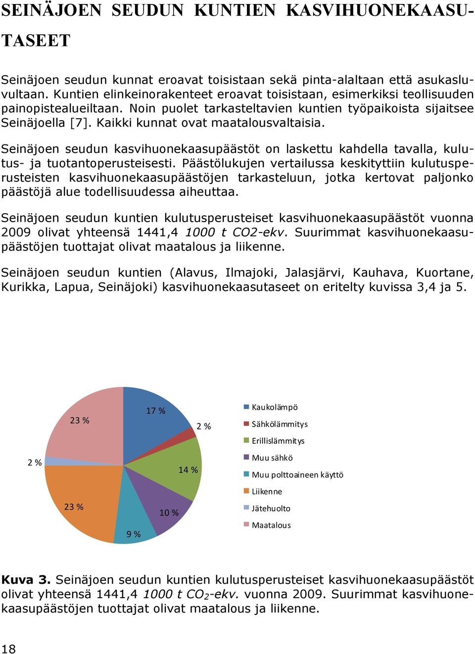 Kaikki kunnat ovat maatalousvaltaisia. Seinäjoen seudun kasvihuonekaasupäästöt on laskettu kahdella tavalla, kulutus- ja tuotantoperusteisesti.