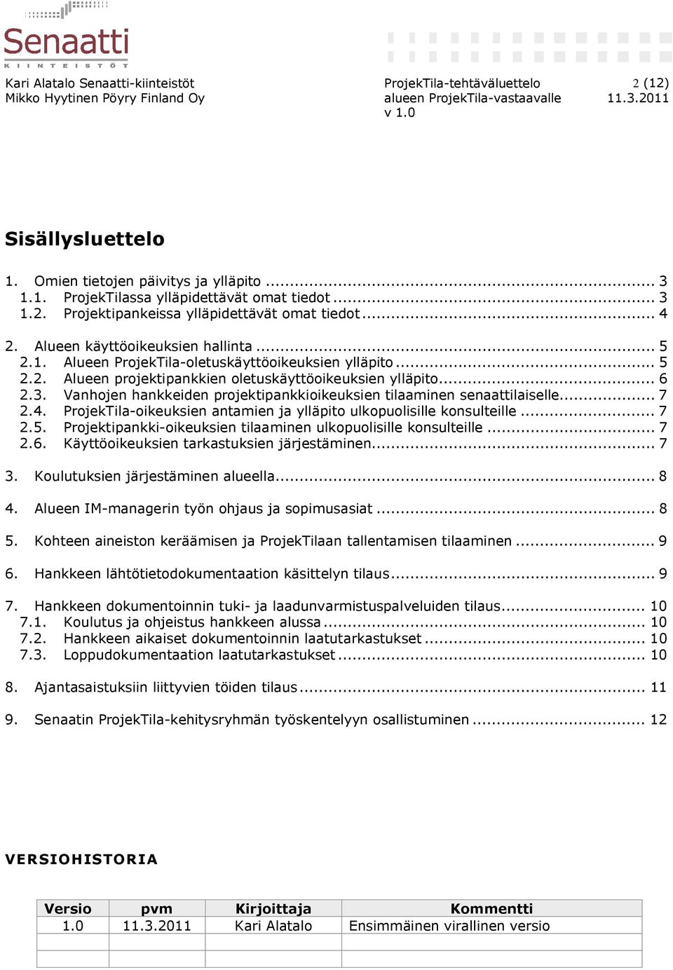 Vanhojen hankkeiden projektipankkioikeuksien tilaaminen senaattilaiselle... 7 2.4. ProjekTila-oikeuksien antamien ja ylläpito ulkopuolisille konsulteille... 7 2.5.