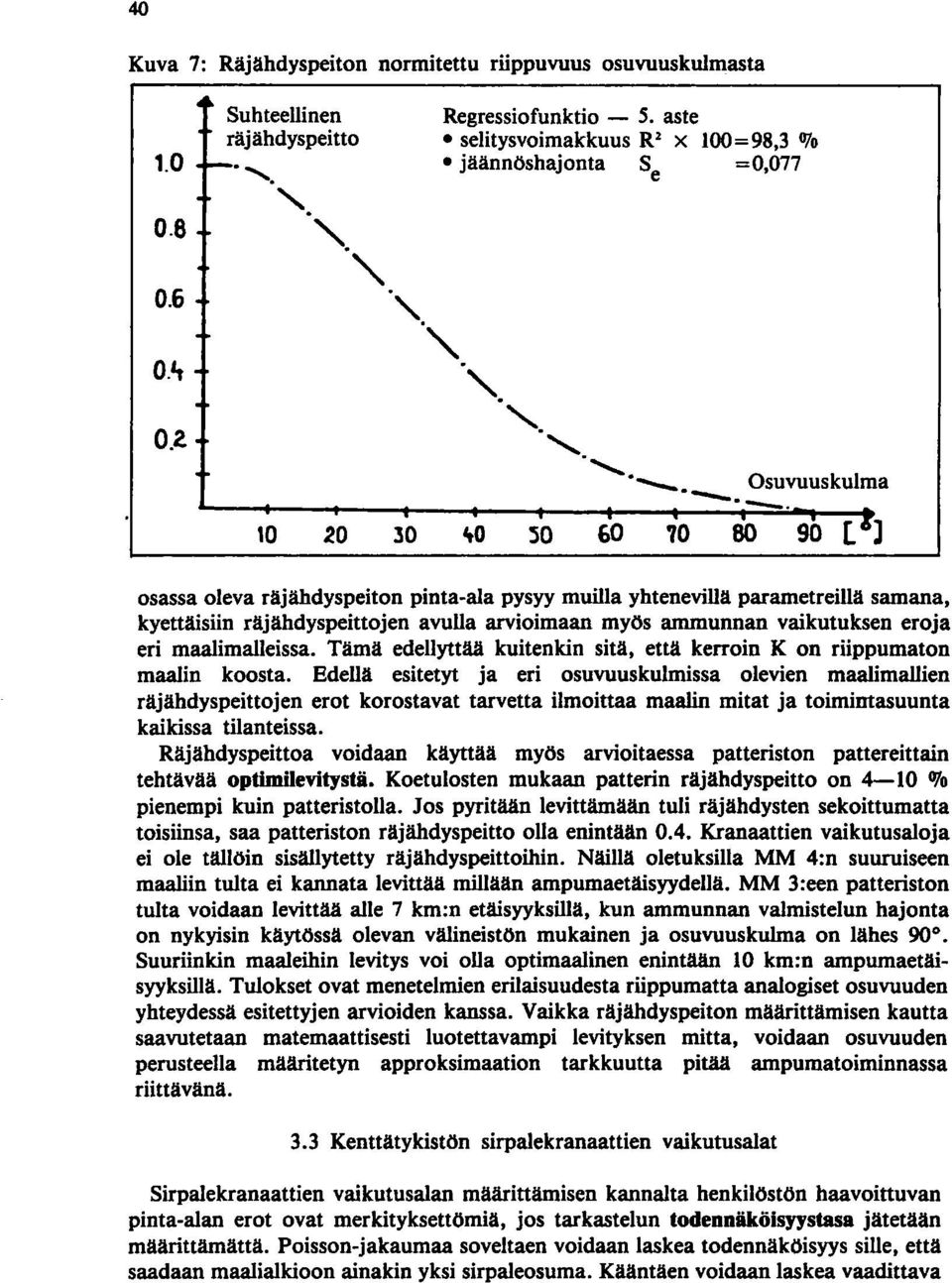 " 10 20 JO 'to ~o 60 '10 80 osassa oleva räjähdyspeiton pinta-ala pysyy muilla yhtenevillä parametreillä samana, kyettäisiin räjähdyspeittojen avulla arvioimaan myös ammunnan vaikutuksen eroja eri