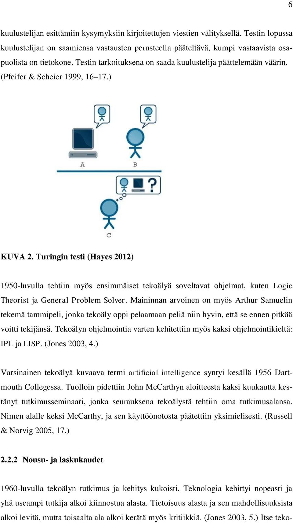 Turingin testi (Hayes 2012) 1950-luvulla tehtiin myös ensimmäiset tekoälyä soveltavat ohjelmat, kuten Logic Theorist ja General Problem Solver.