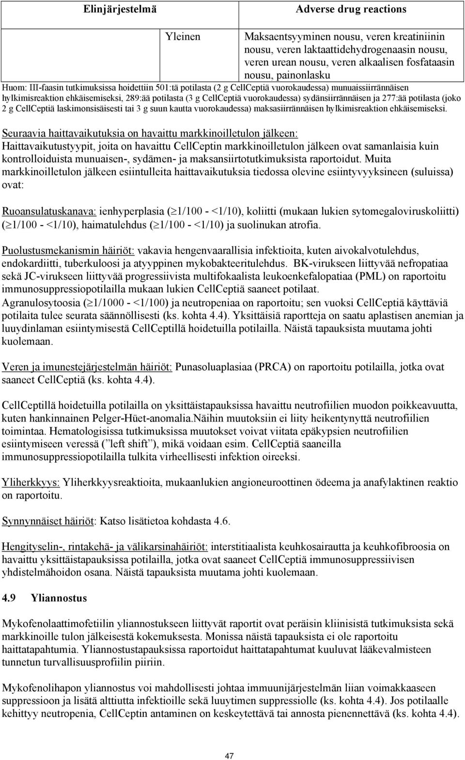 sydänsiirrännäisen ja 277:ää potilasta (joko 2 g CellCeptiä laskimonsisäisesti tai 3 g suun kautta vuorokaudessa) maksasiirrännäisen hylkimisreaktion ehkäisemiseksi.