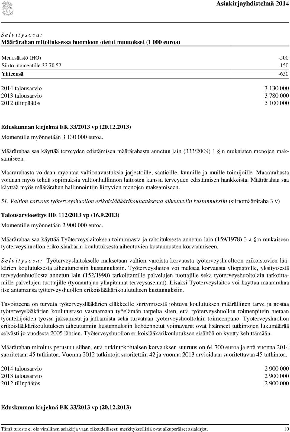 Määrärahaa saa käyttää terveyden edistämisen määrärahasta annetun lain (333/2009) 1 :n mukaisten menojen maksamiseen.