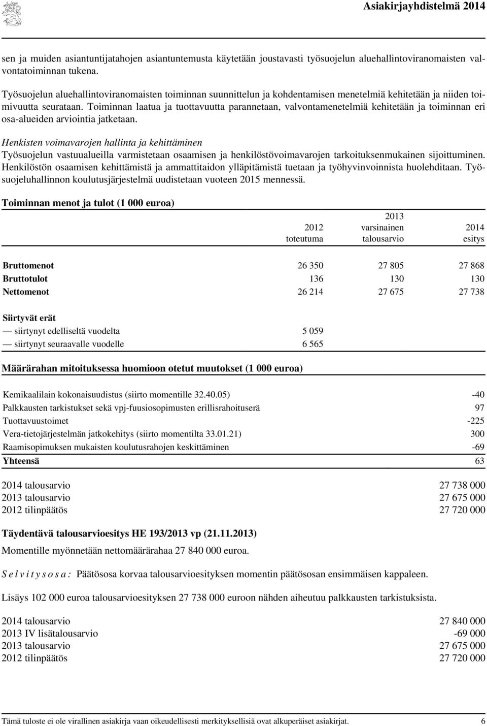 Toiminnan laatua ja tuottavuutta parannetaan, valvontamenetelmiä kehitetään ja toiminnan eri osa-alueiden arviointia jatketaan.