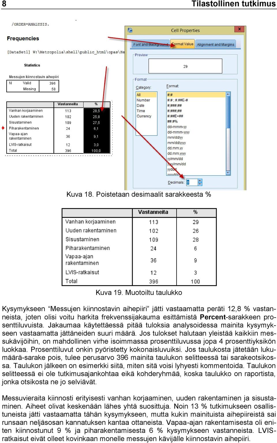 prosenttiluvuista. Jakaumaa käytettäessä pitää tuloksia analysoidessa mainita kysymykseen vastaamatta jättäneiden suuri määrä.