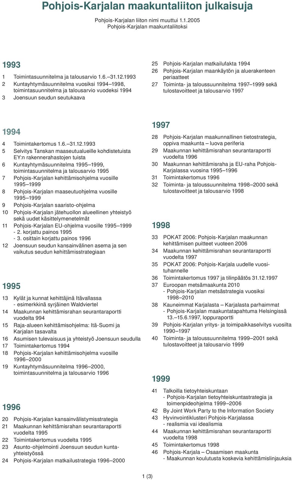 ja aluerakenteen periaatteet 27 Toiminta- ja taloussuunnitelma 1997 1999 sekä tulostavoitteet ja talousarvio 1997 1994 4 Toimintakertomus 1.6. 31.12.