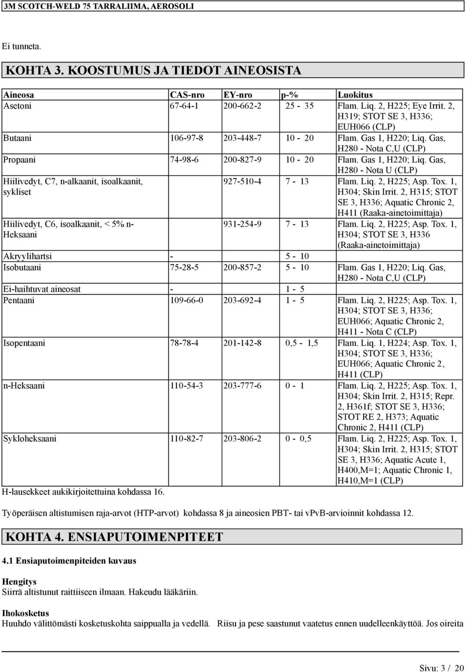 Gas, H280 - Nota C,U (CLP) Propaai 74-98-6 200-827-9 10-20 Flam. Gas 1, H220; Liq.