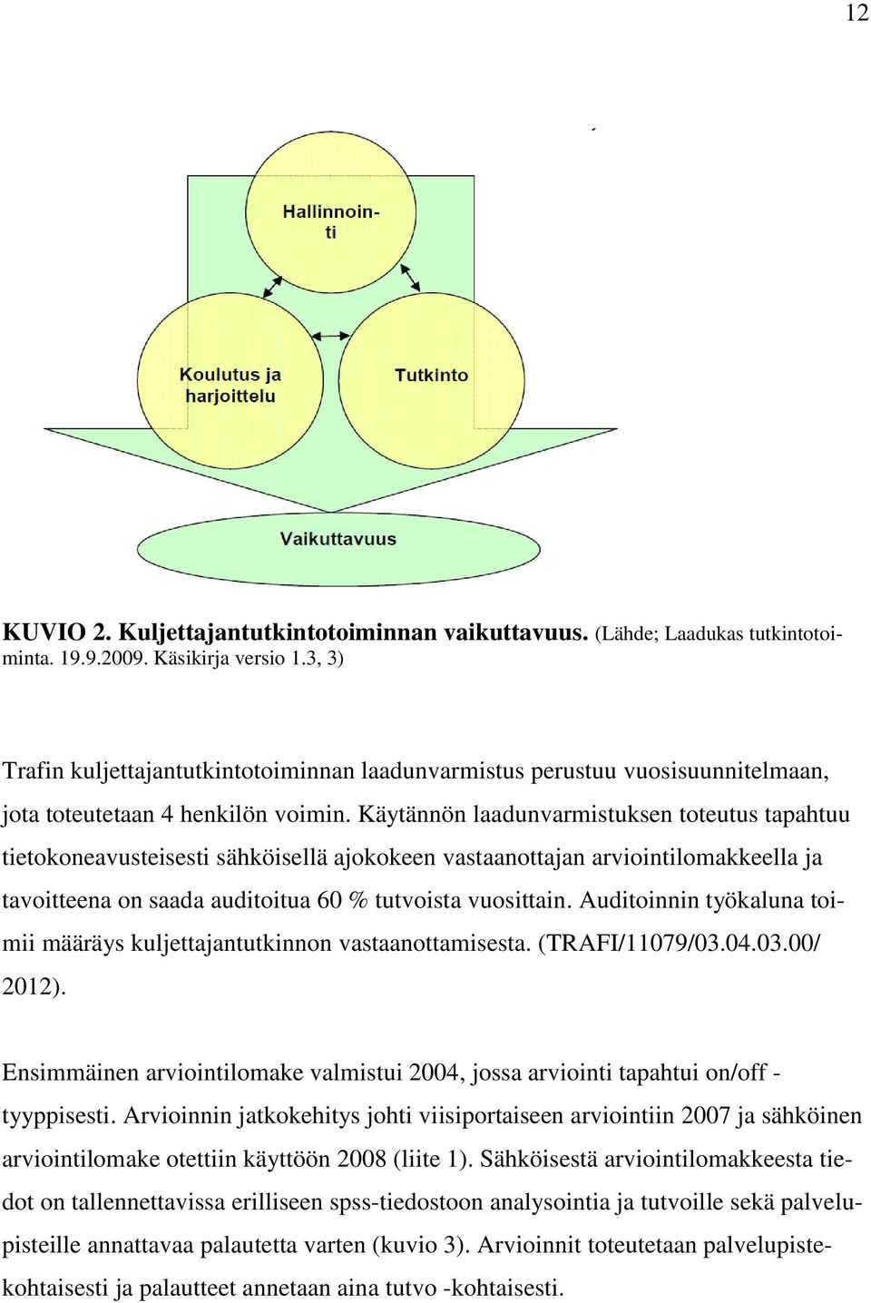 Käytännön laadunvarmistuksen toteutus tapahtuu tietokoneavusteisesti sähköisellä ajokokeen vastaanottajan arviointilomakkeella ja tavoitteena on saada auditoitua 60 % tutvoista vuosittain.