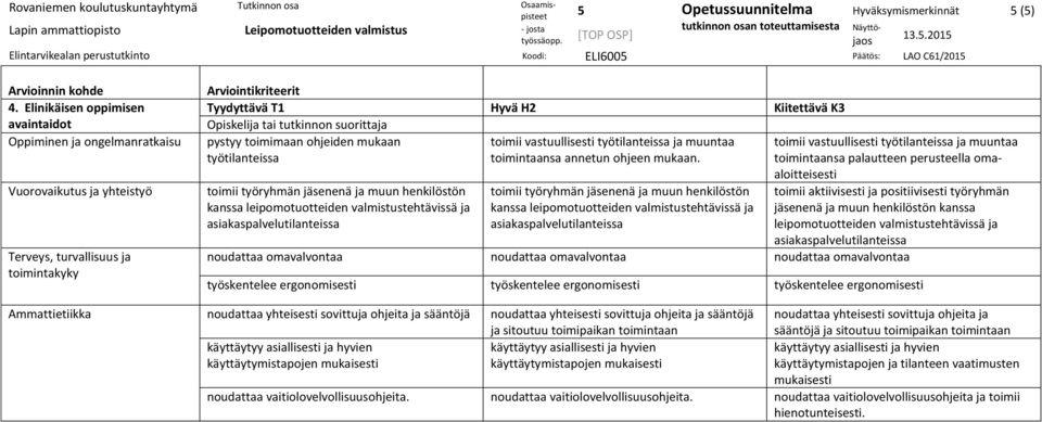 toimii vastuullisesti työtilanteissa ja muuntaa toimii vastuullisesti työtilanteissa ja muuntaa työtilanteissa toimintaansa annetun ohjeen mukaan.