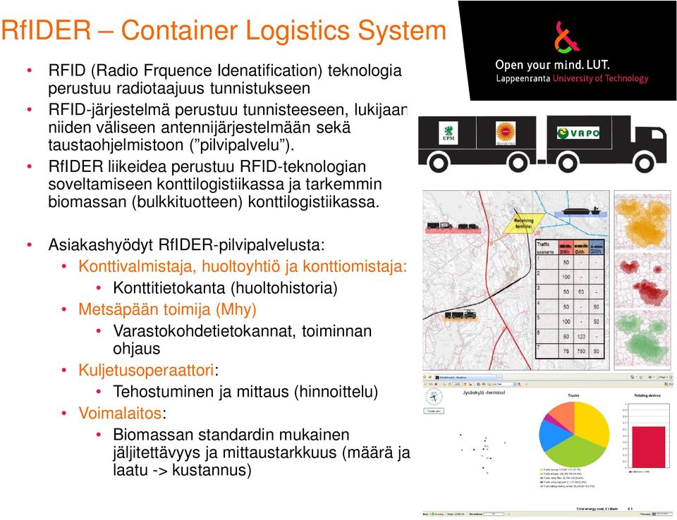 RfIDER liikeidea perustuu RFID-teknologian soveltamiseen konttilogistiikassa ja tarkemmin biomassan (bulkkituotteen) konttilogistiikassa.