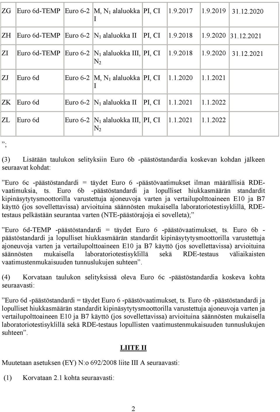 1.2021 1.1.2022 (3) Lisätään taulukon selityksiin Euro 6b -päästöstandardia koskevan kohdan jälkeen seuraavat kohdat: Euro 6c -päästöstandardi = täydet Euro 6 -päästövaatimukset ilman määrällisiä