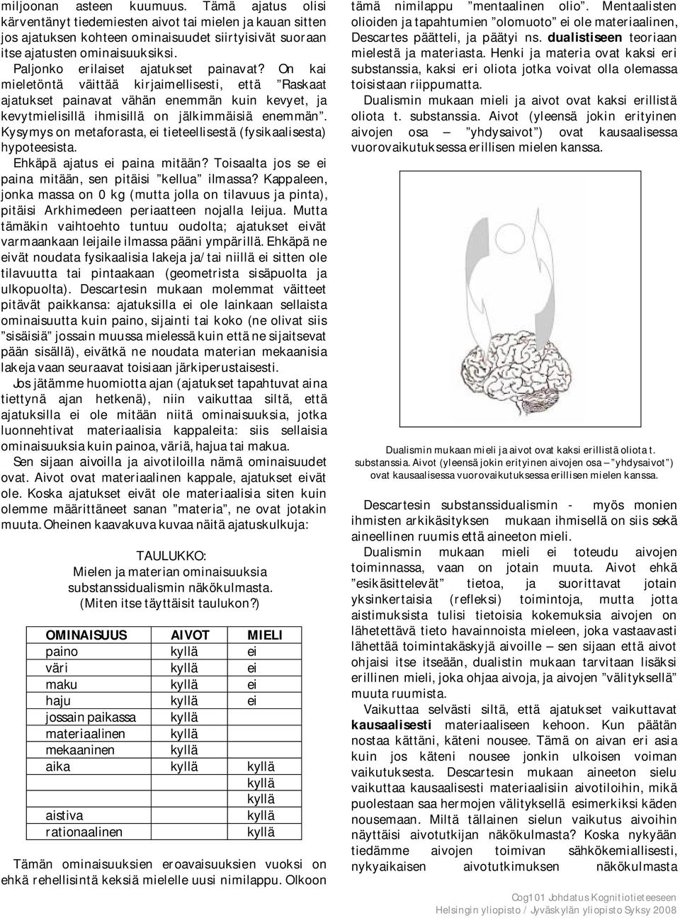 Kysymys on metaforasta, ei tieteellisestä (fysikaalisesta) hypoteesista. Ehkäpä ajatus ei paina mitään? Toisaalta jos se ei paina mitään, sen pitäisi kellua ilmassa?