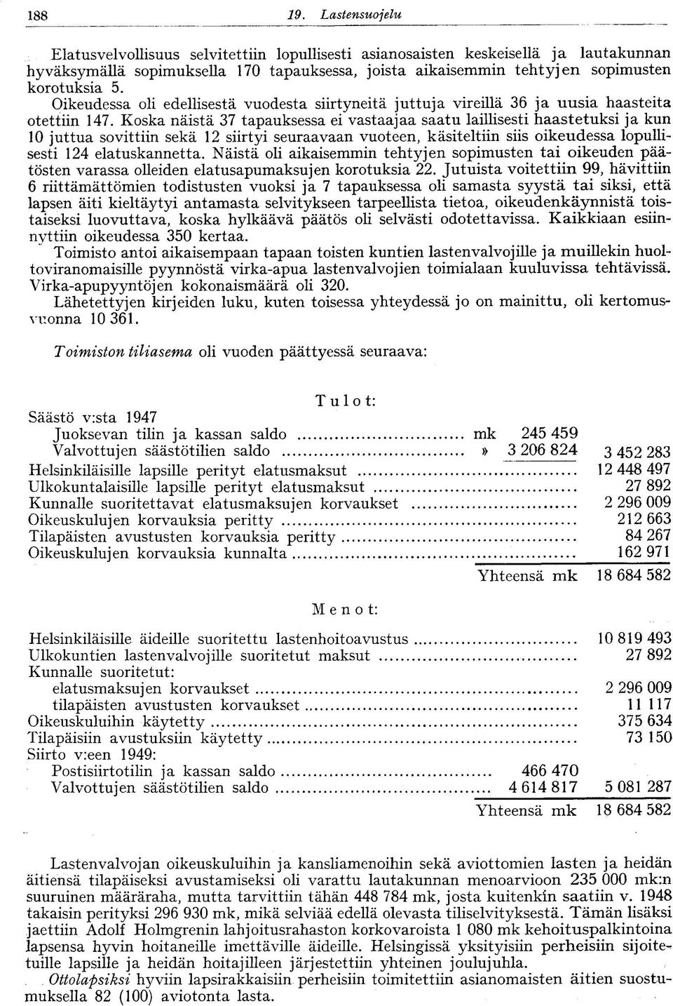 Koska näistä 37 tapauksessa ei vastaajaa saatu laillisesti haastetuksi ja kun 0 juttua sovittiin sekä siirtyi seuraavaan vuoteen, käsiteltiin siis oikeudessa lopullisesti 4 elatuskannetta.