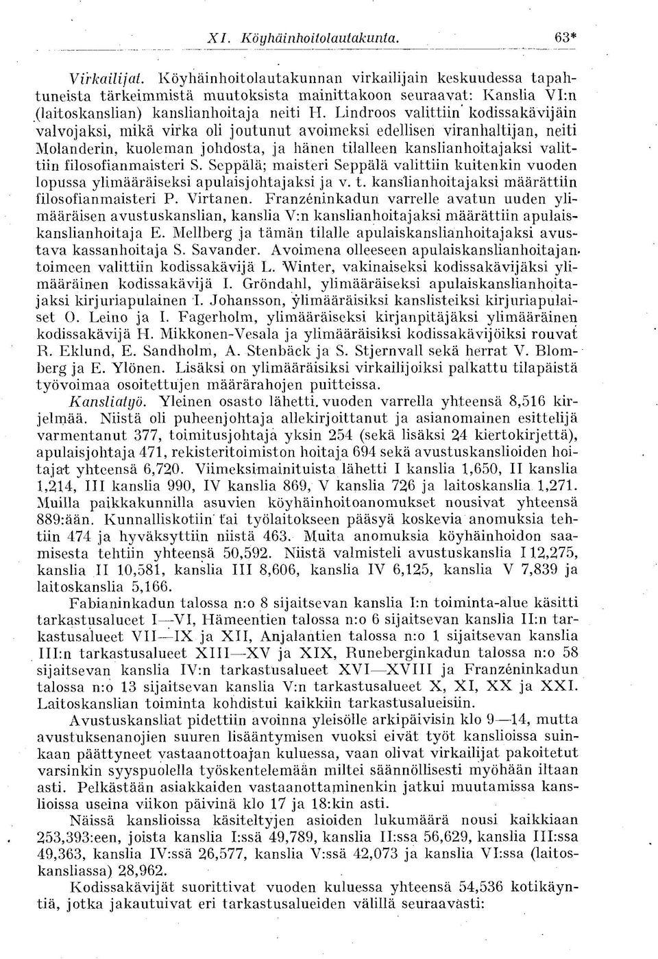 Lindroos valittiin' kodissakävij äin valvojaksi, mikä virka oli joutunut avoimeksi edellisen viranhaltijan, neiti Molanderin, kuoleman johdosta, ja hänen tilalleen kanslianhoitajaksi valittiin