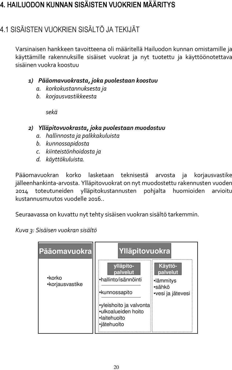 sisäinen vuokra koostuu 1) Pääomavuokrasta, joka puolestaan koostuu a. korkokustannuksesta ja b. korjausvastikkeesta sekä 2) Ylläpitovuokrasta, joka puolestaan muodostuu a.