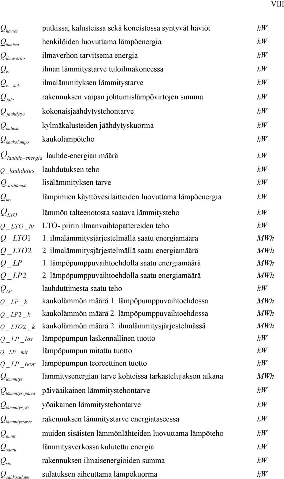 kaukolämpöteho kw lauhde-energian määrä kw lauhde energia _ lauhdutus lauhdutuksen teho kw lisälämpö lisälämmityksen tarve kw lkv lämpimien käyttövesilaitteiden luovuttama lämpöenergia kw LTO lämmön