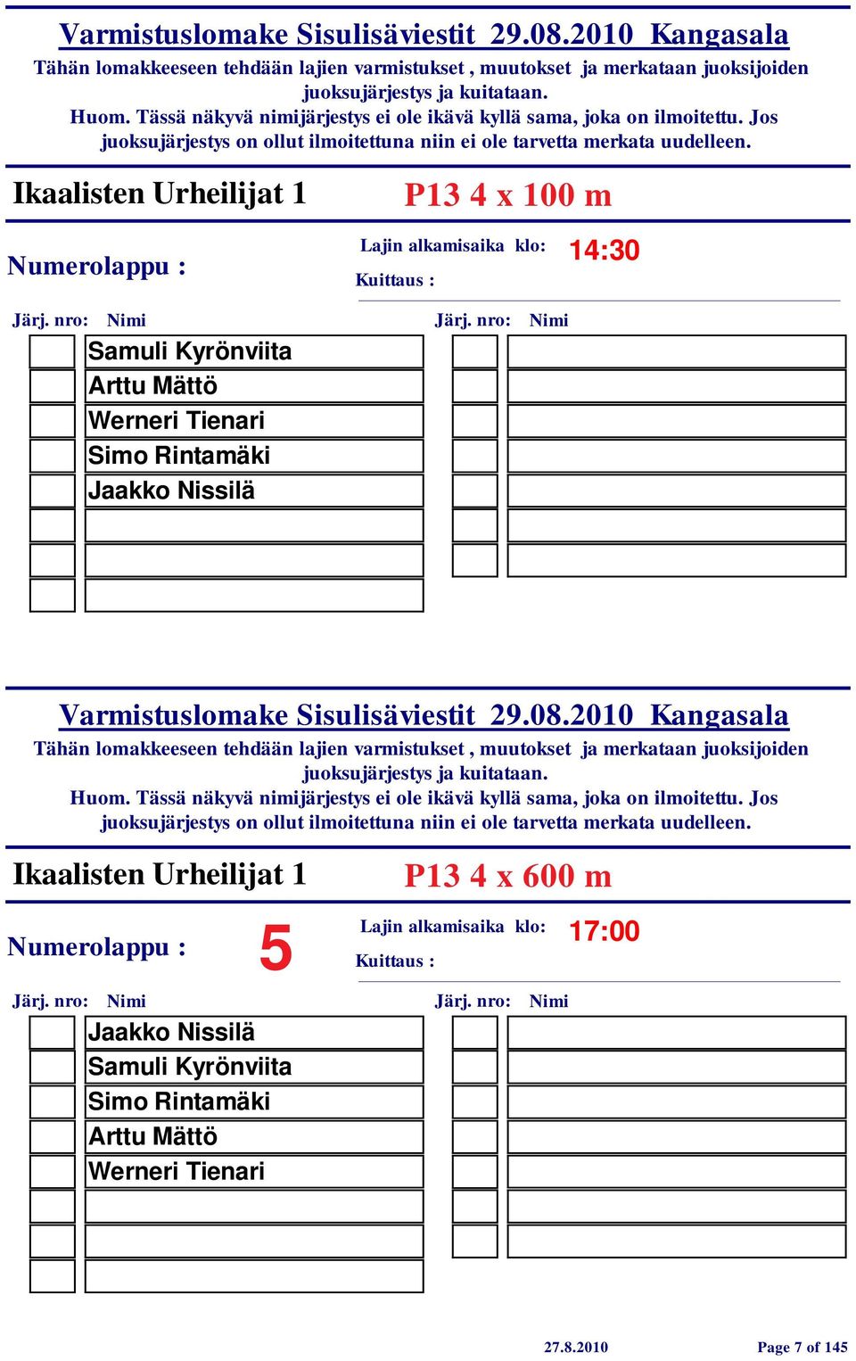 Ikaalisten Urheilijat 1 5 Jaakko Nissilä Samuli Kyrönviita Simo