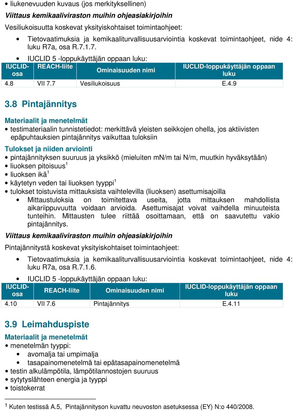 8 Pintajännitys testimateriaalin tunnistetiedot: merkittävä yleisten seikkojen ohella, jos aktiivisten epäpuhtauksien pintajännitys vaikuttaa tuloksiin pintajännityksen suuruus ja yksikkö (mieluiten