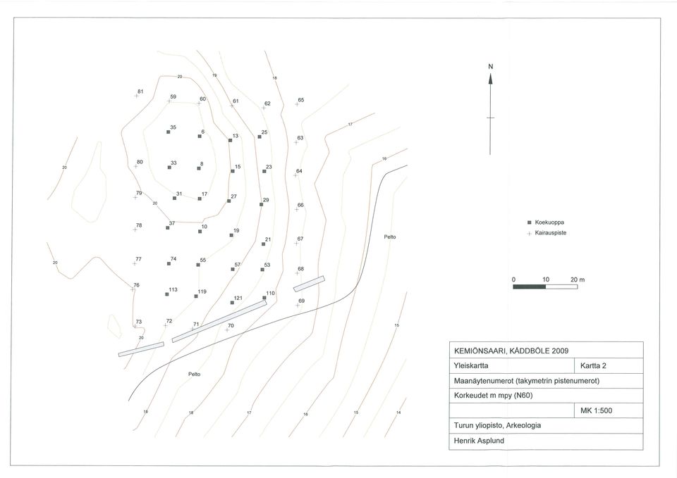 KEMIÖNSAARI, KADDBÖLE 09 Yleiskartta j Kartta 2 Maanäytenumerot (takymetrin