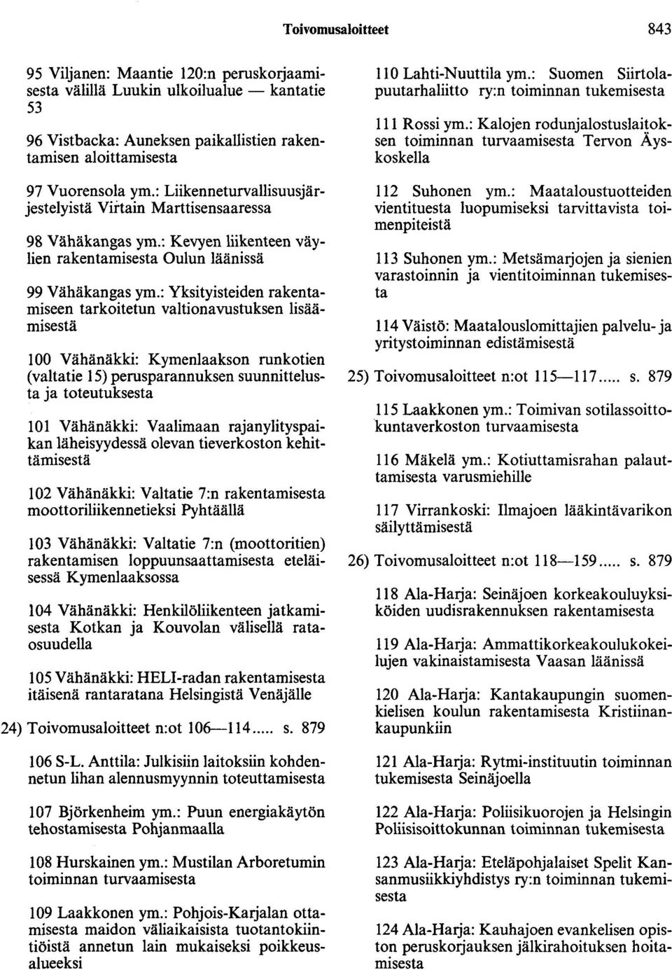 : Yksityisteiden rakentamiseen tarkoitetun valtionavustuksen lisäämisestä 100 Vähänäkki: Kymenlaakson runkotien (valtatie 15) perusparannuksen suunnittelusta ja toteutuksesta 101 Vähänäkki: Vaalimaan