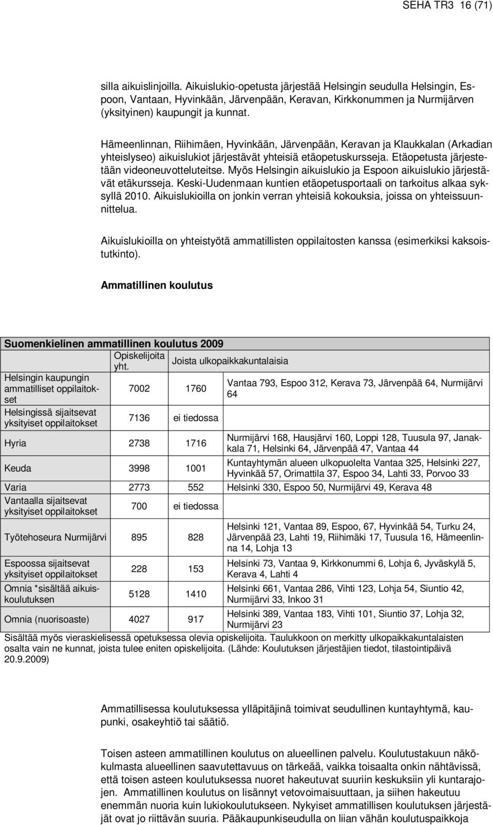 Hämeenlinnan, Riihimäen, Hyvinkään, Järvenpään, Keravan ja Klaukkalan (Arkadian yhteislyseo) aikuislukiot järjestävät yhteisiä etäopetuskursseja. Etäopetusta järjestetään videoneuvotteluteitse.