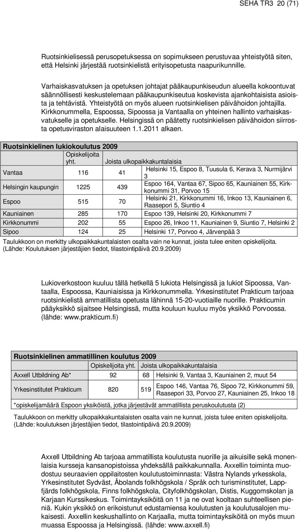 Yhteistyötä on myös alueen ruotsinkielisen päivähoidon johtajilla. Kirkkonummella, Espoossa, Sipoossa ja Vantaalla on yhteinen hallinto varhaiskasvatukselle ja opetukselle.