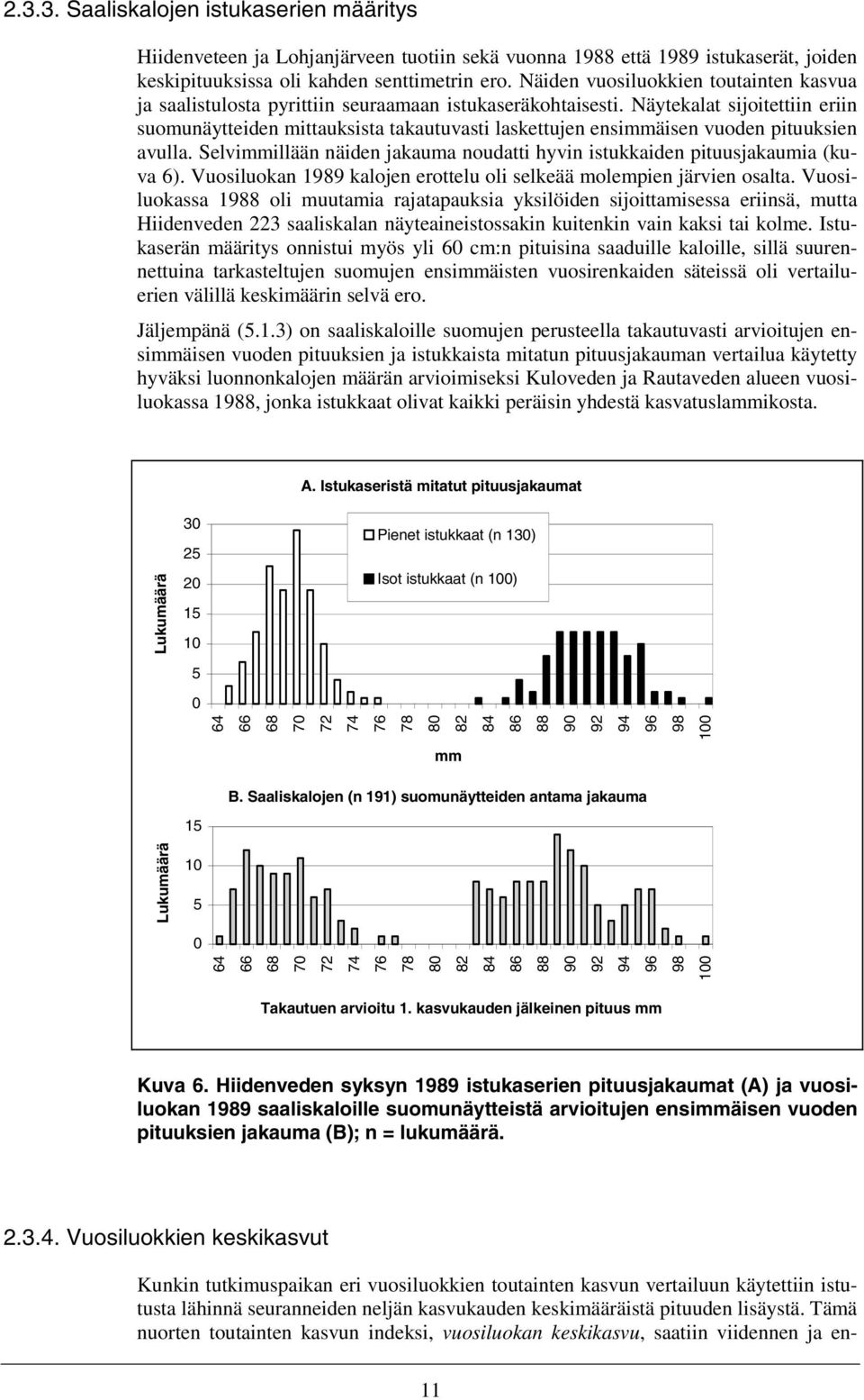 Näytekalat sijoitettiin eriin suomunäytteiden mittauksista takautuvasti laskettujen ensimmäisen vuoden pituuksien avulla.