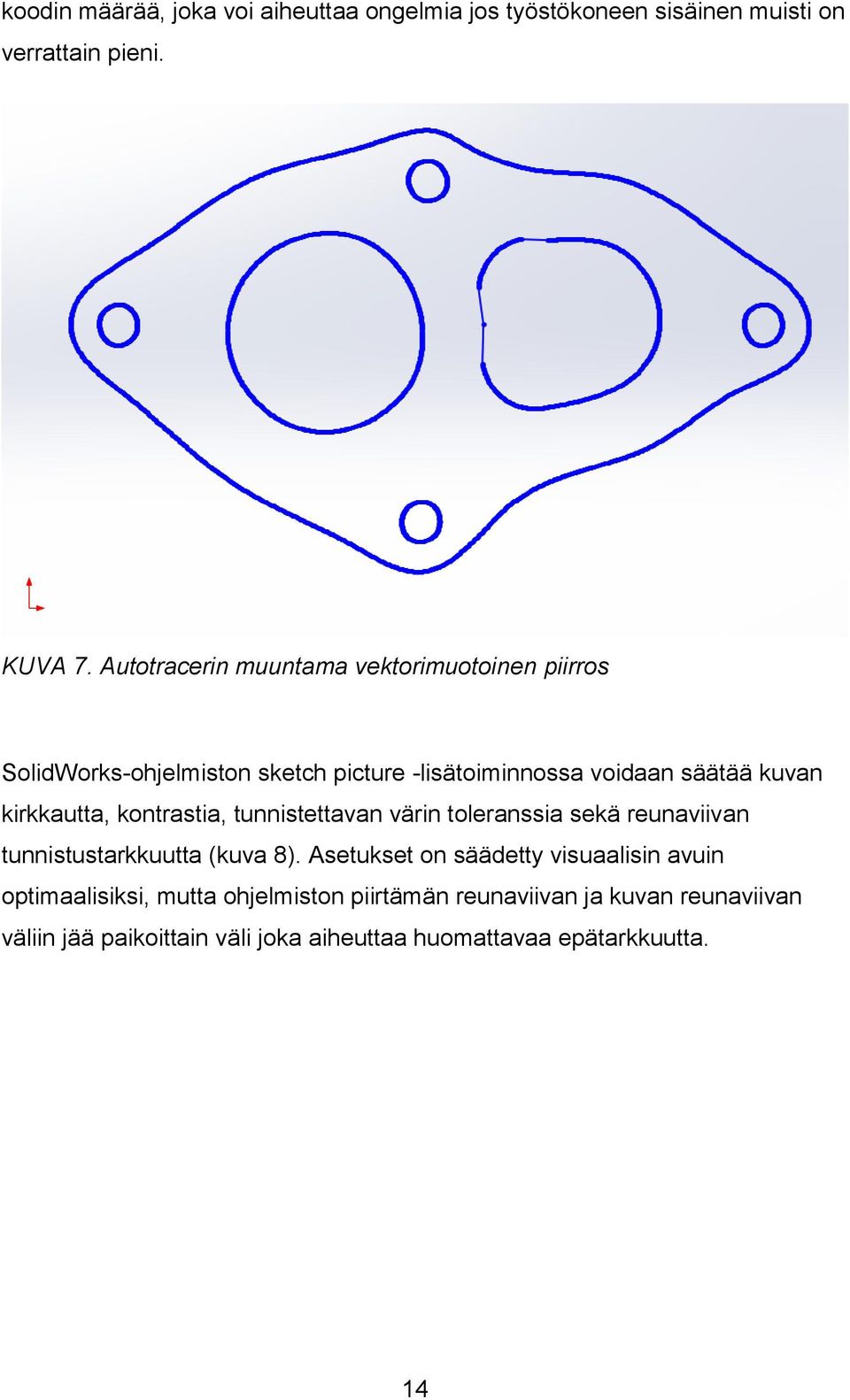 kirkkautta, kontrastia, tunnistettavan värin toleranssia sekä reunaviivan tunnistustarkkuutta (kuva 8).