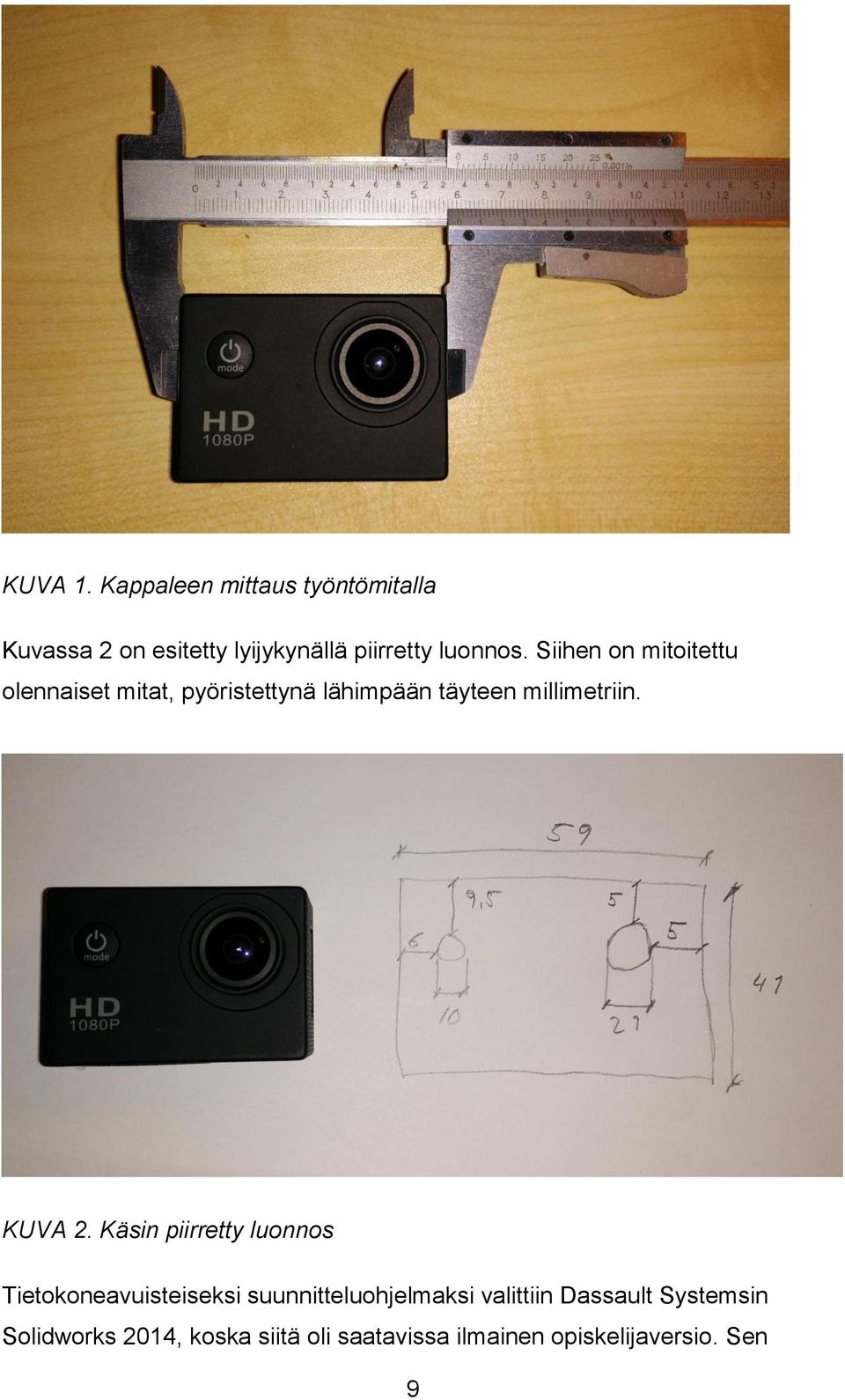 Siihen on mitoitettu olennaiset mitat, pyöristettynä lähimpään täyteen millimetriin.